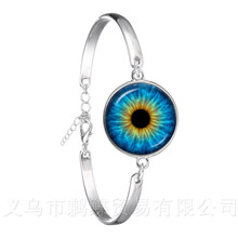 Evil Dragon Eye Bracelet New Fashion Lively Color Cat Eye Glass Cabochon Dome Handmade Silver Plated Bangle For Women Jewelry 2024 - buy cheap