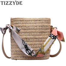 Straw Beach Bag Small Bag Female 2019 New Summer Braided Silk Scarf Bucket Bag Girl Shopping Crossbody Bags for Women DXF895 2024 - buy cheap