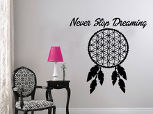Never Stop Dreaming Wall Decal Quotes Dream Catcher Wall Sticker Dreamchtcher Vinyl Sticker Living Room Home Decor Mural S-562 2024 - buy cheap