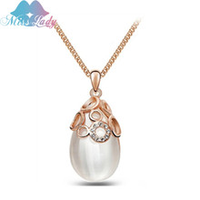 Miss Lady Rose Gold color Rhinestone Crystal Vintage Hollow Opal Necklaces & Pendants Fashion Jewelry for women 2017007 2024 - buy cheap