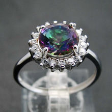 Wedding Jewelry Engagement Ring 925 Silver Rings Round 8mm Tanzanite/Rainbow Mystic Topaz Women Jewelry Ring CZ Wedding Rings 2024 - buy cheap