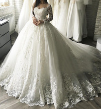 Robe De Mariage 2019 кружевное бальное платье свадебное платье Свадебные платья с жемчугом v-образным вырезом с открытыми плечами Vestido De Noiva Casamento 2024 - купить недорого