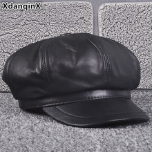 XdanqinX Autumn Winter Women's Hat Genuine Leather Newsboy Caps Elegant Sheepskin Tongue Cap For Women Cuero Genuino Sombrero 2024 - buy cheap