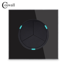 Coswall 3 Gang 1 Way Random Click On / Off Wall Light Switch With LED Indicator Knight Black Crystal Tempered Glass Panel 2024 - buy cheap