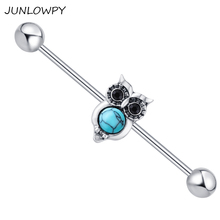 JUNLOWPY Owl Industrial Barbell Piercing Cartilage Stainless Steel 14G 38mm Tragus Earring Sexy Body Jewelry Men Women 20pcs 2024 - buy cheap