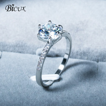 BICUX-anillo de compromiso de circonia cúbica con 6 garras para mujer, sortija de compromiso, Color plateado, cristal, 6 garras, 2019 2024 - compra barato