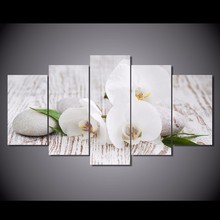 Pintura en lienzo de guijarros de orquídeas blancas, póster impreso de Buda Zen para sala de estar, dormitorio, decoración del hogar, sin marco, 5 piezas 2024 - compra barato