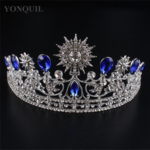 Luxo azul casamento pageant tiara bandana cristal coroa de noiva para o cabelo da noiva ocasião headpiece para nupcial myqc010 2024 - compre barato