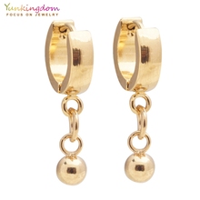 Yunkingdom wholesale new 2018 jewelry long earrings stainless steel gold color ball hoop earrings for women UE0304 2024 - buy cheap