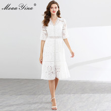 MoaaYina Fashion Designer Runway dress Spring Summer Women Dress V-neck Flare Sleeve Lace Hollow Out Patchwork Dresses 2024 - buy cheap