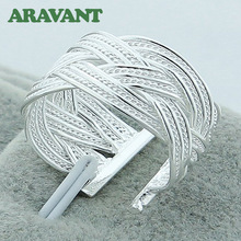 925 Jewelry Silver Plated Weaving Open Rings For Women Bridal Wedding Fashion Jewelry 2024 - buy cheap
