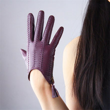 Touchscreen Gloves Genuine Leather Imported Goatskin Tassel Zipper Short Style Women Gloves Female Fashion Driving Mittens TB08 2024 - buy cheap