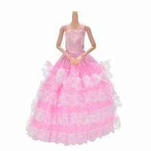 Vestido de boda para s, encantador vestido de baile de encaje de 4 capas, ropa de muñeca de lujo rosa, accesorios para muñecas, el mejor regalo, 1 Uds. 2024 - compra barato