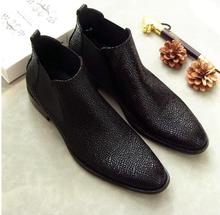 Autumn winter new stone Genuine leather boots pointed toe slip-on Chelsea boots  party wedding dress shoes 2024 - buy cheap