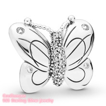 Spring Original 100% 925 Sterling Silver Decorative Butterfly Charm beads Fits Brand bracelets Jewelry Making 2024 - buy cheap