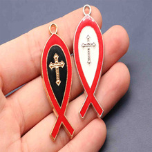 Catholic Charm Fish Cross Medal. Jesus Fish Medal Color Jewelry DIY Pendant Religion, 2024 - buy cheap