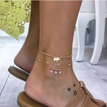 2 Pcs/Set Female Anklets Exquisite Elephant Star Beaded Tassel Pendant Gold Anklet Set Lady Fashion Beach Party Jewelry 2024 - buy cheap