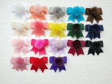 2pcs Hi-Q 2.5" girl hair bows clips with  Fur Craft pompon pom pom lovely Pompoms hair barrettes accessories Hairpins GR103 2024 - buy cheap