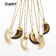 WT-JN053 WKT Natural shell necklace high quality natural shell horn shape pendant with 18"inch gold color chain for women gift 2024 - buy cheap