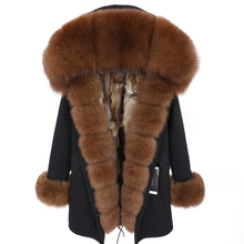 MaoMaoKong2020 new fox fur collar Sleeve Hooded jacket Wild long winter rabbit fur lining women's coat clothes Park 2024 - buy cheap