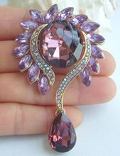 HelenaJewelry 2,75 "oro-tono púrpura Diamante de imitación cristal flor broche Pin colgante EE06306C3 2024 - compra barato