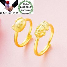 OMHXFC-anillo de oro auténtico de 24KT para mujer, moda europea, regalo de cumpleaños, boda, Gato PIXIU, ajustable, RI140 2024 - compra barato