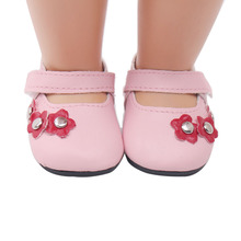 Sapatos de boneca feminina 18 polegadas rosa pu sapatos com flor vermelha acessórios de vestido para recém-nascido americano brinquedos para bebês de 43 cm s143 2024 - compre barato