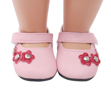 Zapatos para muñecas de 18 pulgadas para niñas, zapatos rosas de PU, con flores rojas Zapatos de vestir, accesorios para recién nacidos americanos, juguetes para bebés que se ajustan a 43 cm, s143 2024 - compra barato