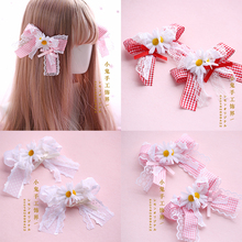Japanese soft sister cute cute lolita plaid lace bow hairpin hairpin hair accessories streamer side clip 2024 - buy cheap