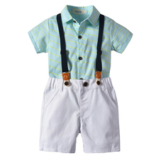 Комплекты одежды для маленьких мальчиков, синяя рубашка в полоску + белые шорты От 3 до 6 лет комплект одежды для мальчиков, короткие костюмы повседневная детская верхняя одежда 2024 - купить недорого