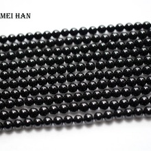 Mefm natural (2 fios/conjunto) 4mm, estrutura redonda e macia de turmalina preta, pedra preciosa para fazer designs de joalheria 2024 - compre barato