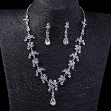 Elegant rhinestone Jewelry Necklace Clip Earrings Set Elegant Shinning Crystal Wedding Bride Prom Party Pendant Drop Earrings 2024 - buy cheap