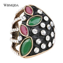 Wbmqda 2018 New Fashion Black Enamel Ring Antique Gold Color Vintage Jewelry Hollow Crystal Flowers Big Rings For Women 2024 - buy cheap