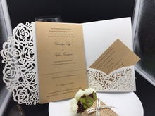 20pcs Sample Graceful Rose Flowers Trifold Laser Cut Pocket Wholesale Wedding Invitation Cards RC118-301 2024 - buy cheap