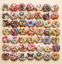 600 hand Painted Wood wooden Buttons Floral kitsch fancy Assortments 15mm 2 holes beads  wholesale free shipping D25 2024 - buy cheap