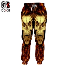 OGKB Unisex hip-hop pantalones para sudar informales Otoño Invierno cintura elástica de longitud completa Joggers pantalones de Haren 3d imprimir llama cráneo pantalones de chándal 2024 - compra barato