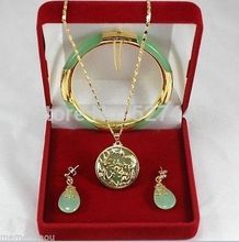 JWEW-Envío gratis, novedad Conjunto de joyas con piedra verde, collar, pendientes, pulseras, juego de joyas 2024 - compra barato