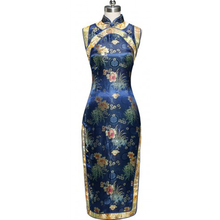 Blue Chinese Style Female Satin Cheongsam Summer Sleeveless Long Qipao Top Formal Evening Dress Size S M L XL XXL 020502 2024 - buy cheap
