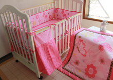 Promotion! 5pcs embroidered baby crib bedding set cotton baby bumper,include(bumper+duvet+bed cover+bed skirt+diaper bag) 2024 - buy cheap