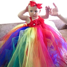 Vestido de arco-íris tutu com laço de cabelo para meninas vestido infantil de casamento para festa de aniversário e natal ts093 2024 - compre barato