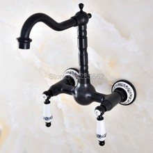 Oil Rubbed Black Bronze Kitchen Sink Faucet Wall Mounted Double Handle Bathroom Basin Mixer Tap Cold And Hot lnf863 2024 - buy cheap