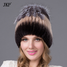 Autumn and winter rabbit fur knitted hat ear warm women's Rex ladies thick knit hat rabbit fur fox accessories head cap THY-18 2024 - buy cheap