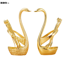 1pcs Elegant Golden Swan Holder w/6pcs Fork Spoon Fashion Metal Swan Seat Holder Cutlery Rack Swan Tableware Creative Xmas Gifts 2024 - buy cheap
