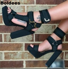 Thick Platform Buckle Straps Black Red Match Color High Heel Sandals Women Summer Solid Fashion Block High Heels Chaussure Femme 2024 - buy cheap