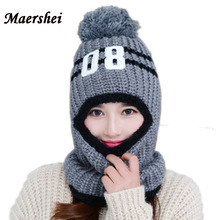 MAERSHEI High Quality Ski Cap 2019 New Brand Wool Fur Lining Ball Cap Pompom Winter Hat For Women Girls Warm Knitted Scarf Hat 2024 - buy cheap