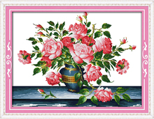 Flower Rich Rose Cotton Canvas Cross Stitch Kits Art Crafts Accurate Printed Embroidery DIY Handmade Needle Work Home Decor 2024 - buy cheap