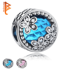 Luxury 925 Sterling Silver Dazzling Daisy Meadow Charm Beads Pink & Blue Clear CZ Fit  Original Bracelet Fashion Jewelry 2024 - buy cheap