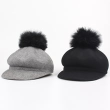 Gorro de lana de ju-BJ16MQ para mujer, Gorro con pompón de avestruz cálido, estilo británico sólido, octogonal, para el sol, al por mayor, invierno, 100% 2024 - compra barato