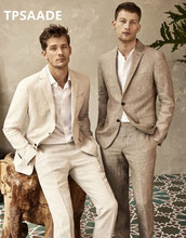 Linen Men Suits 2 Piece Business Suit Formal Slim Fit groom Tuxedos Men Suit Classic Slim Fit Wedding Tuxedos (Jacket+Pants) 2024 - buy cheap
