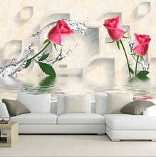Custom 3D murals,The 3 d TV setting wall reflection of roses  papel de parede,living room sofa TV wall bedroom wallpaper 2024 - buy cheap
